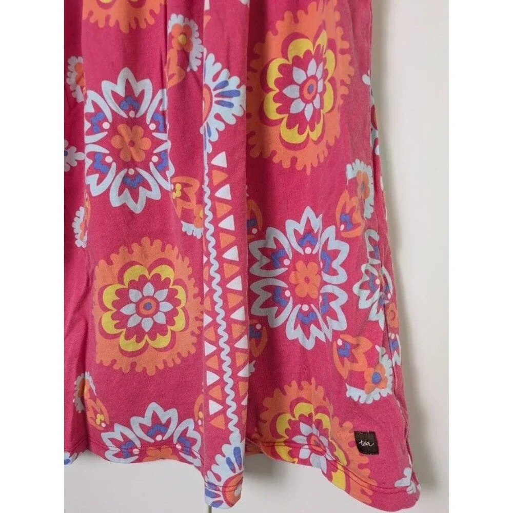Tea Collection Girls Pink Orange Flower Sleeveless Dress Size 6